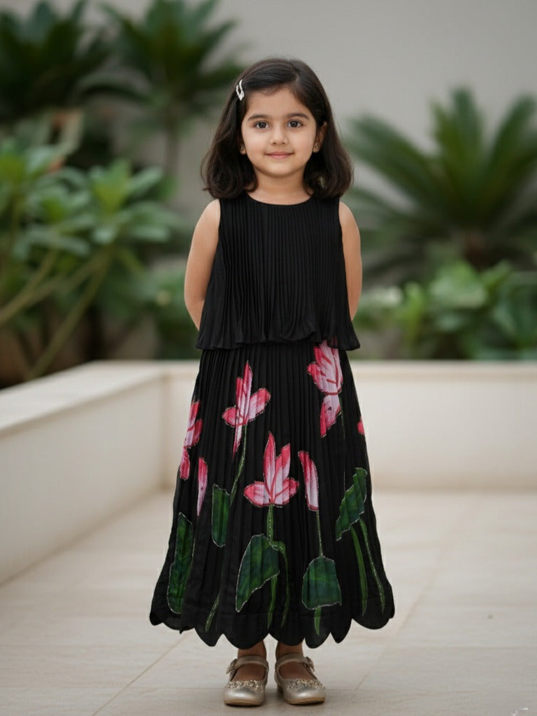 Organza black designer crop top lehenga for girls | Made for little twirls