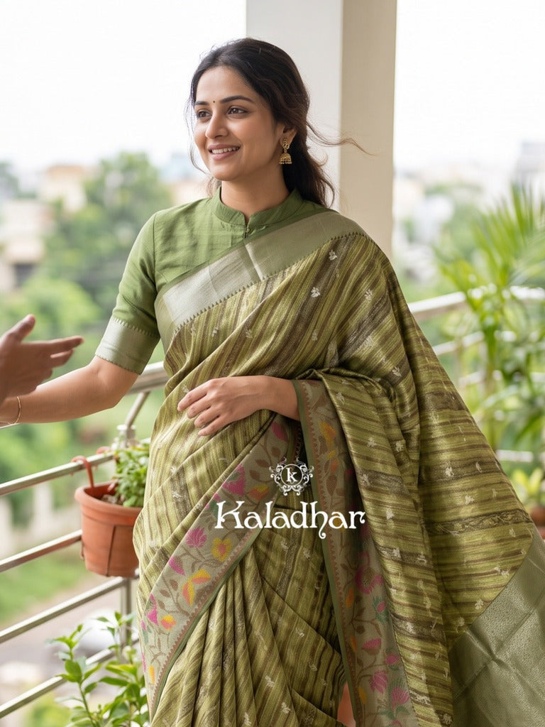 Munga fancy sarees for women | parrot green | zari border | party wear