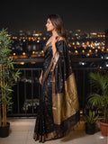 Chanderi fancy saree with allover zari motifs & zari border with zari pallu and attached self blouse