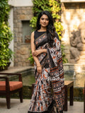 Maheshwari fancy saree for women | black | printed border | attached blouse