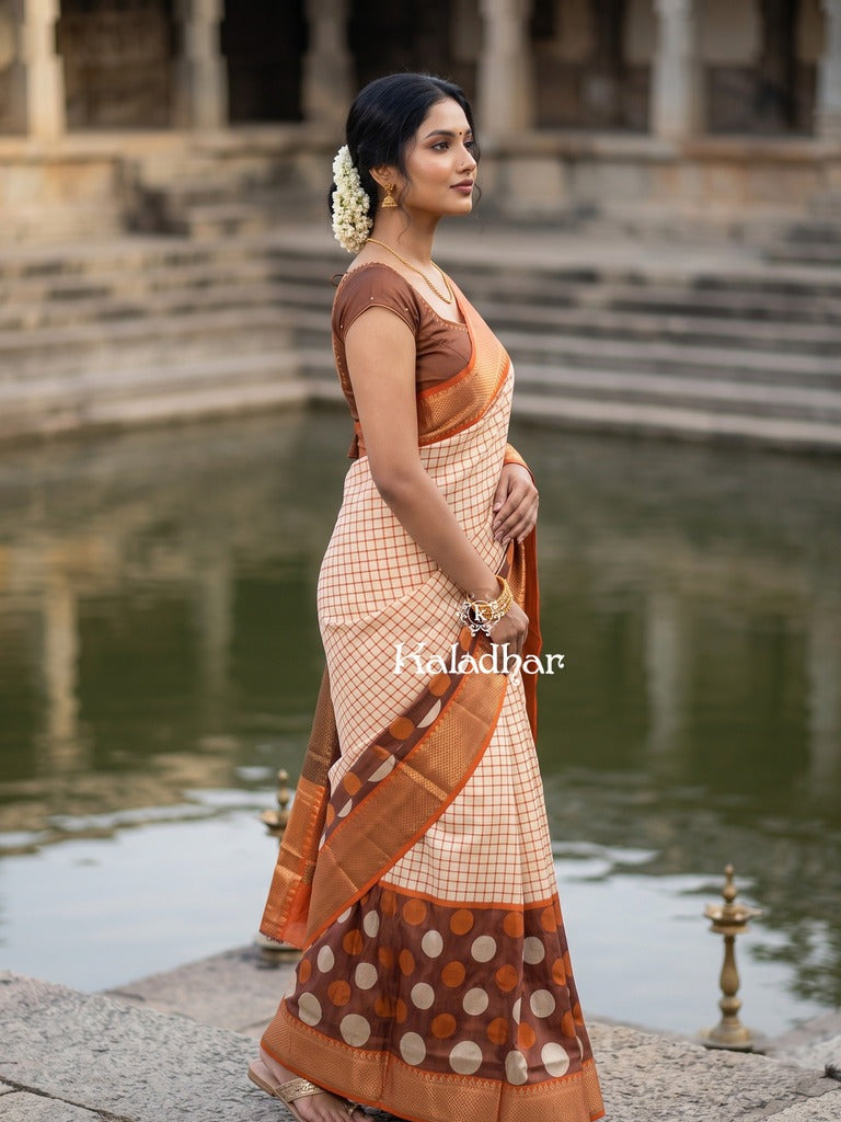 Dola silk fancy saree for women | cream | zari border | party wear