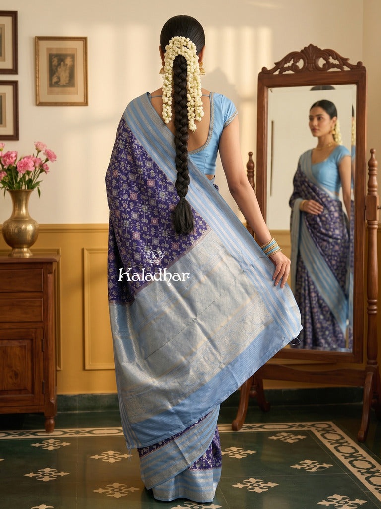 Banaras patola fancy saree for women | royal blue | zari border | party wear