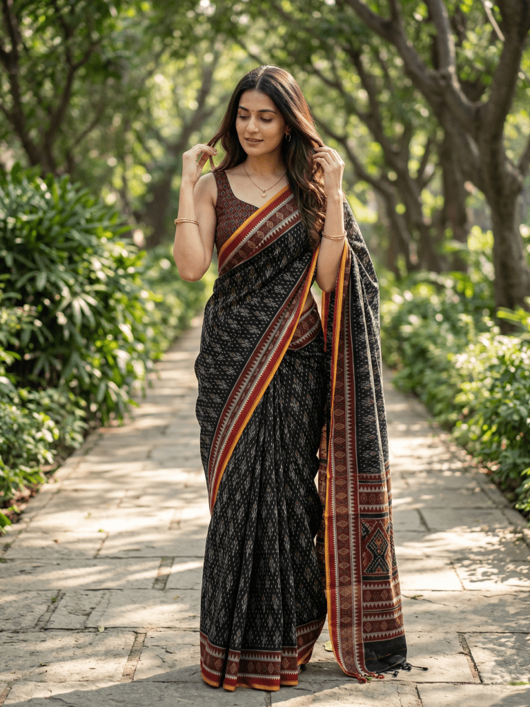 Rocket saree Maheshwari saree black color