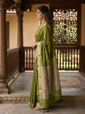 Chanderi fancy saree with allover zari motifs & zari border with zari pallu and attached self blouse