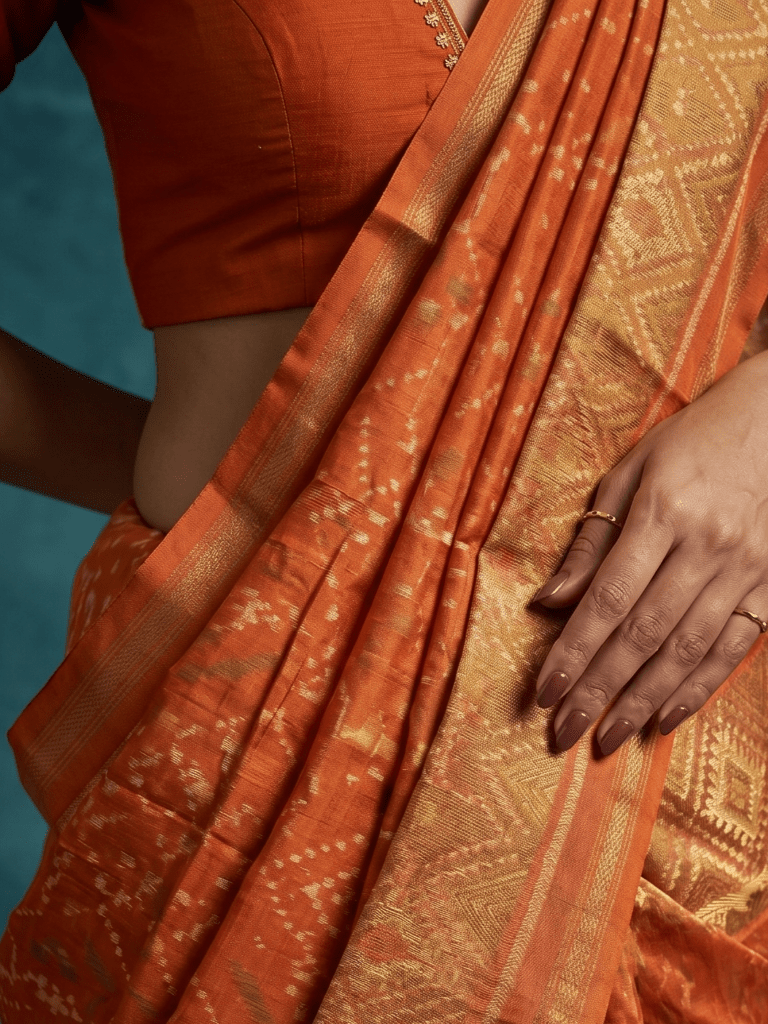 Rajkot patola saree for women | Orange | Zari border | Wedding | Party wear