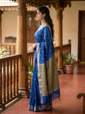 Chanderi fancy saree with allover zari motifs & zari border with zari pallu and attached self blouse