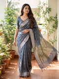 Chanderi fancy saree with allover zari motifs & zari border with zari pallu and attached self blouse