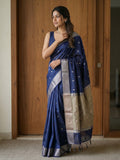 Chanderi fancy saree with allover zari motifs & zari border with zari pallu and attached self blouse