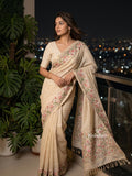 Tussar fancy saree allover checks with embroidery border and attached blouse