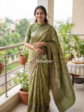 Munga fancy sarees for women | parrot green | zari border | party wear