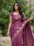 Tussar fancy saree allover checks with embroidery border and attached blouse