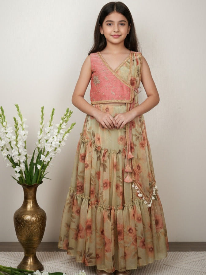 Fendi cream color designer crop top lehenga for girls | Made for little twirls