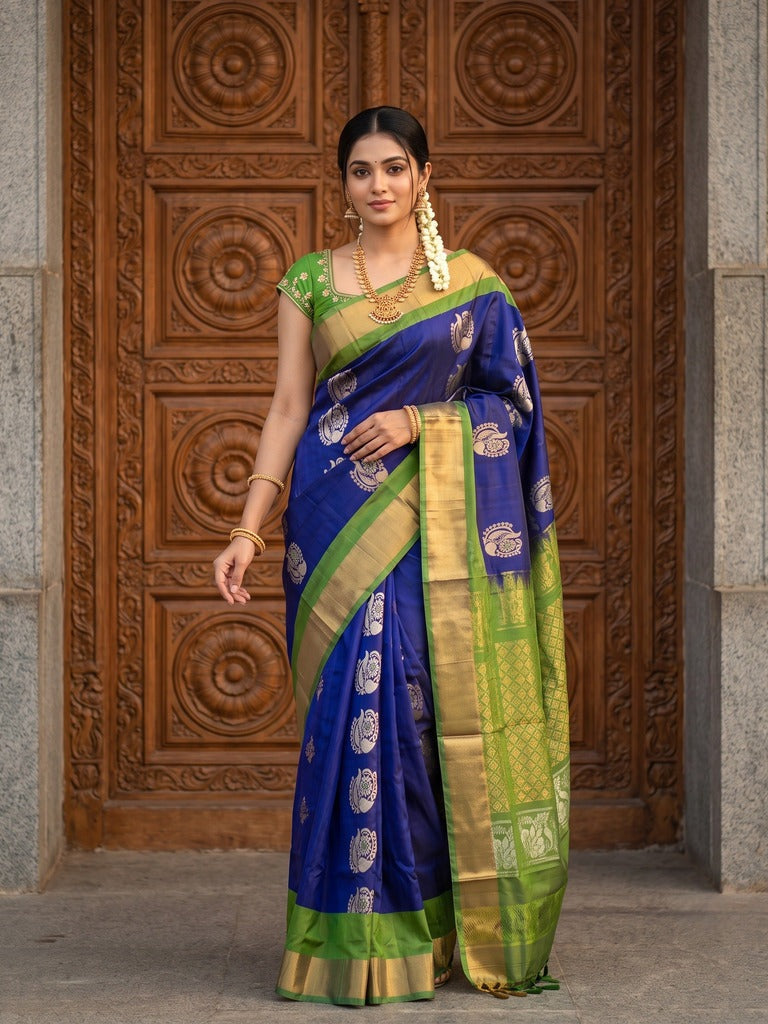 Uppada pattu saree for women | Royal blue | allover zari motifs | party wear