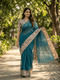 Kalamkari cotton saree with kalamkari border and kalamkari blouse