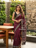 Maheshwari fancy saree for women | black | printed border | attached blouse