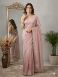 Tissue crush fancy saree light pink color allover motifs & embroidery border with running pallu and printed blouse