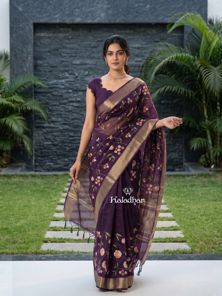 Chanderi fancy saree for women | blue | zari border | party wear