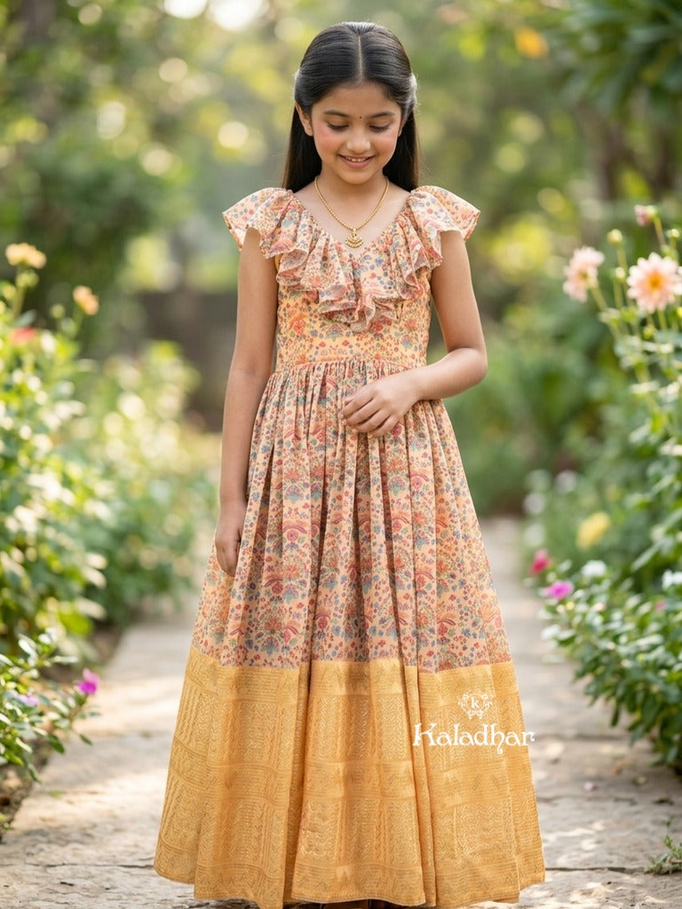Elegant Georgette Ruffle Long Frock for Girls 10-11 years