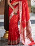 Banaras Silk Saree for Women | dark pink | Party Wear | Paithani Border