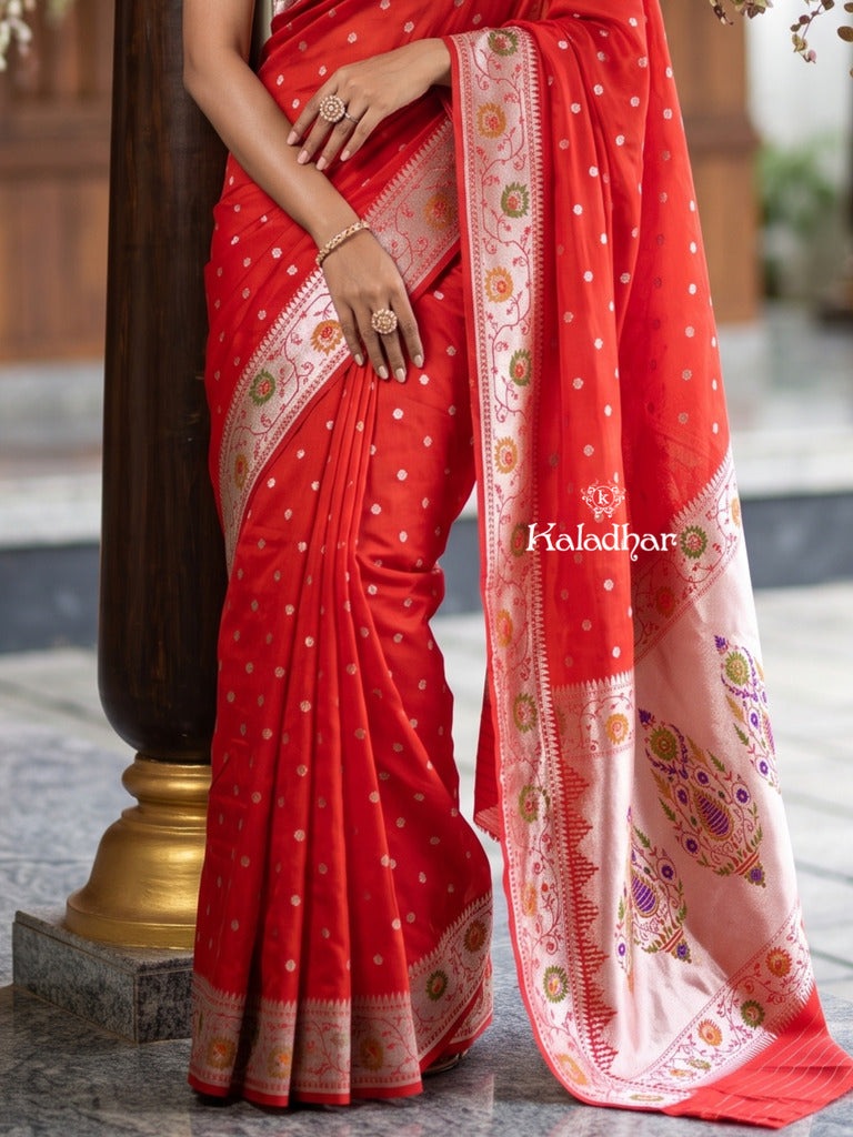 Banaras Silk Saree for Women | dark pink | Party Wear | Paithani Border