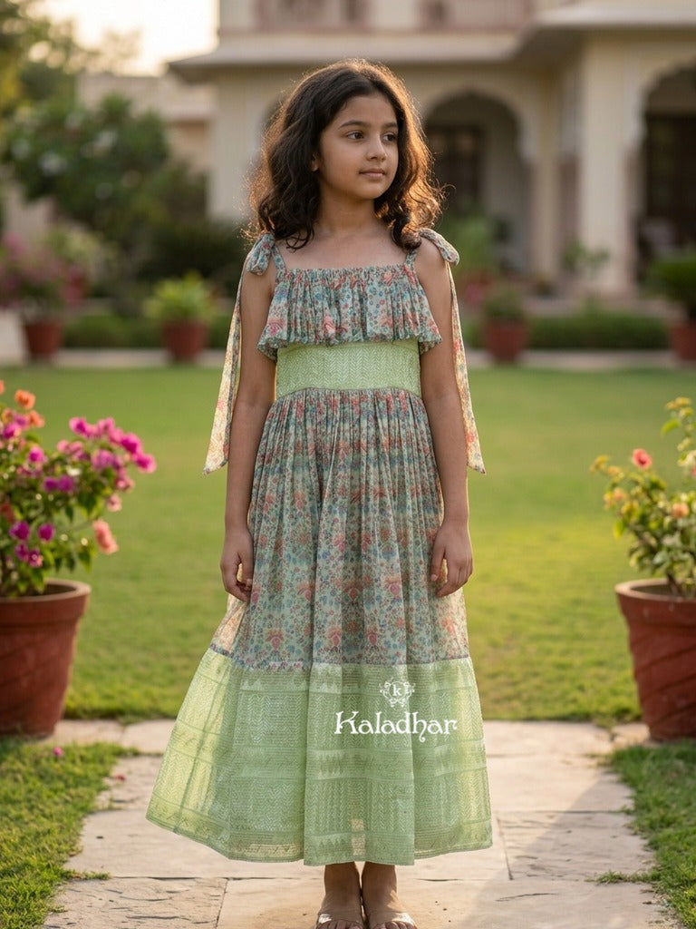Elegant Georgette Ruffle Long Frock for Girls 9-10 years