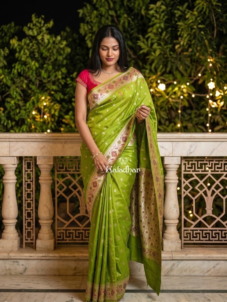 Banaras Silk Saree for Women | dark pink | Party Wear | Paithani Border