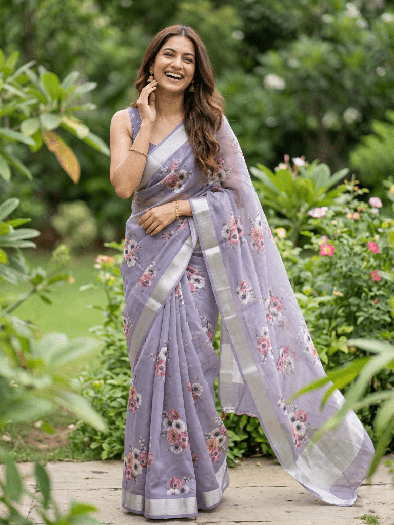 Rocket saree Soft organza saree bluish grey color