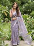 Rocket saree Soft organza saree bluish grey color
