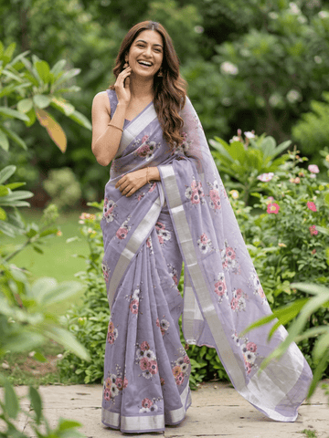 Rocket saree Soft organza saree bluish grey color