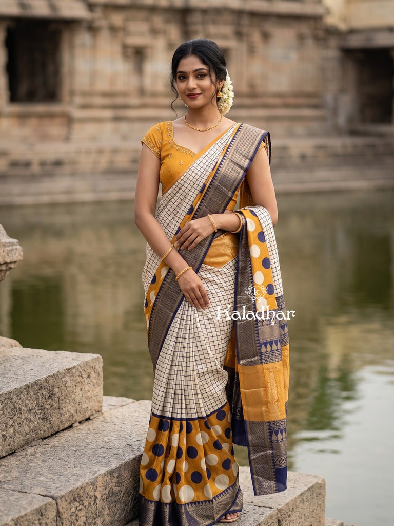 Dola silk fancy saree for women | cream | zari border | party wear