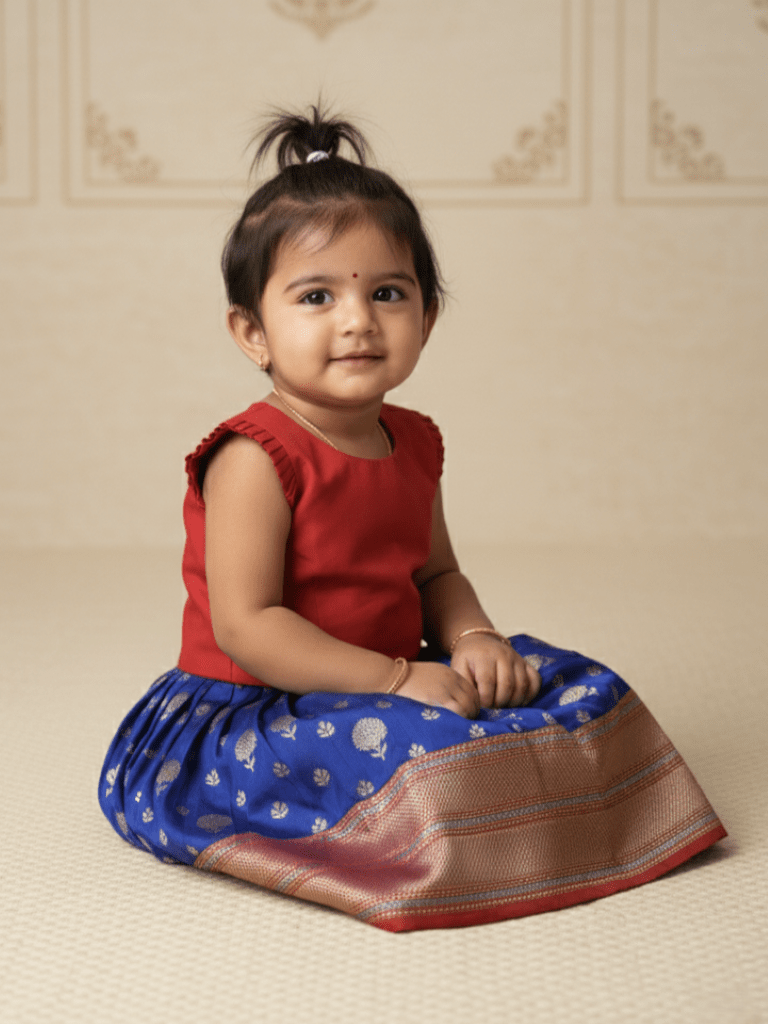 Banaras pattu lehenga set for kids 0-1 year