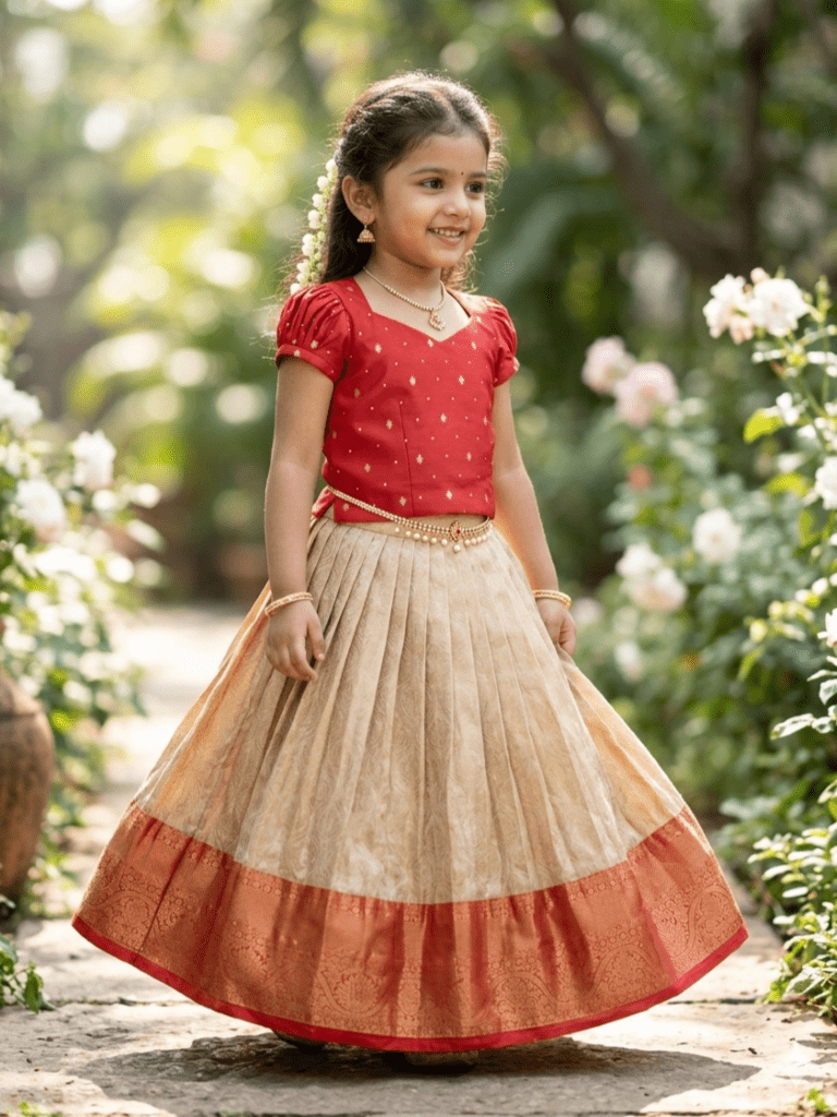 Banaras Tissue Lehenga set with Intricate Zari Detailing 4-5 years