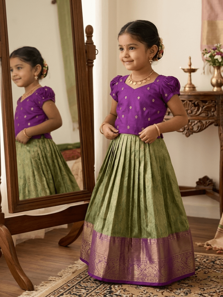 Banaras Tissue Lehenga set with Intricate Zari Detailing 4-5 years
