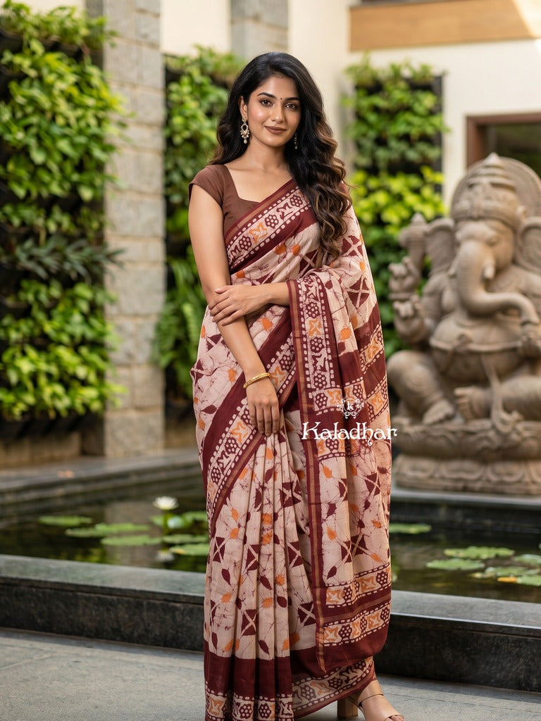 Maheshwari fancy saree for women | black | printed border | attached blouse