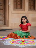 Green color Kanchi pattu traditional kids lehenga set | Made for little twirls