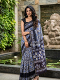 Maheshwari fancy saree for women | black | printed border | attached blouse