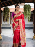 Banaras Silk Saree for Women | dark pink | Party Wear | Paithani Border