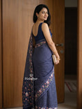 Tussar fancy saree allover checks with embroidery border and attached blouse