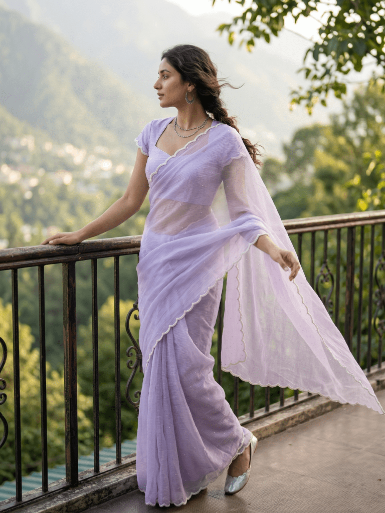 Rocket saree Crush organza saree lavender color