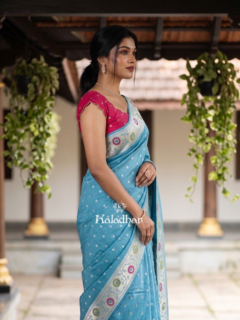 Banaras Silk Saree for Women | dark pink | Party Wear | Paithani Border