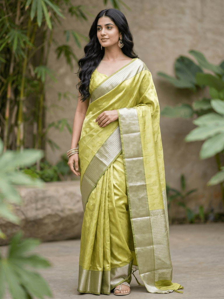 Rocket saree Banaras tissue saree light yellow color