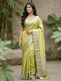 Rocket saree Banaras tissue saree light yellow color