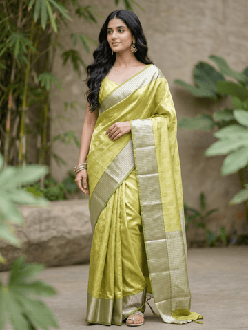 Rocket saree Banaras tissue saree light yellow color