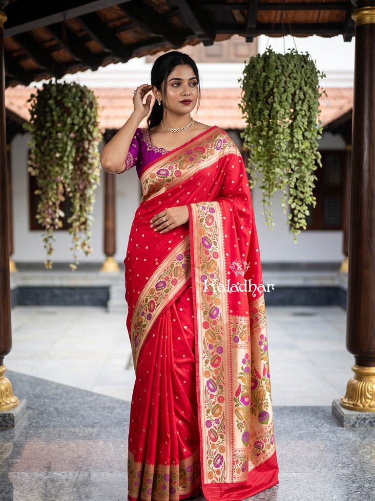 Banaras Silk Saree for Women | dark pink | Party Wear | Paithani Border