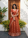Chiniya silk lehenga set with blouse & dupatta | red | unstitched | party wear
