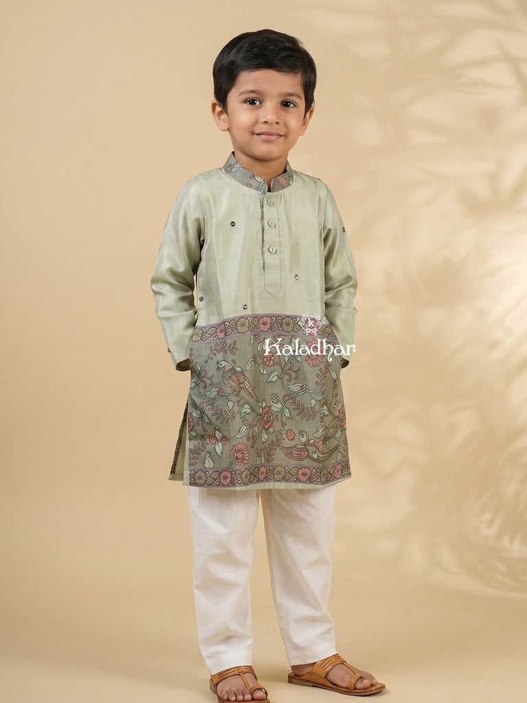 Tissue Kalamkari Boys Kurta set – Comfortable Fit 4-5 years