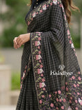 Tussar fancy saree allover checks with embroidery border and attached blouse