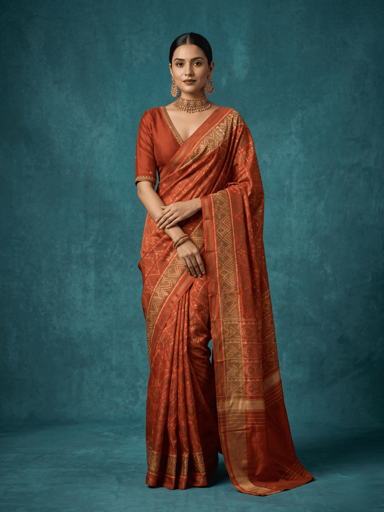 Rajkot patola saree for women | Orange | Zari border | Wedding | Party wear