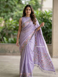 Tussar fancy saree allover checks with embroidery border and attached blouse