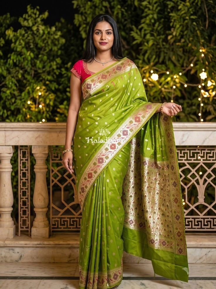 Banaras Silk Saree for Women | dark pink | Party Wear | Paithani Border